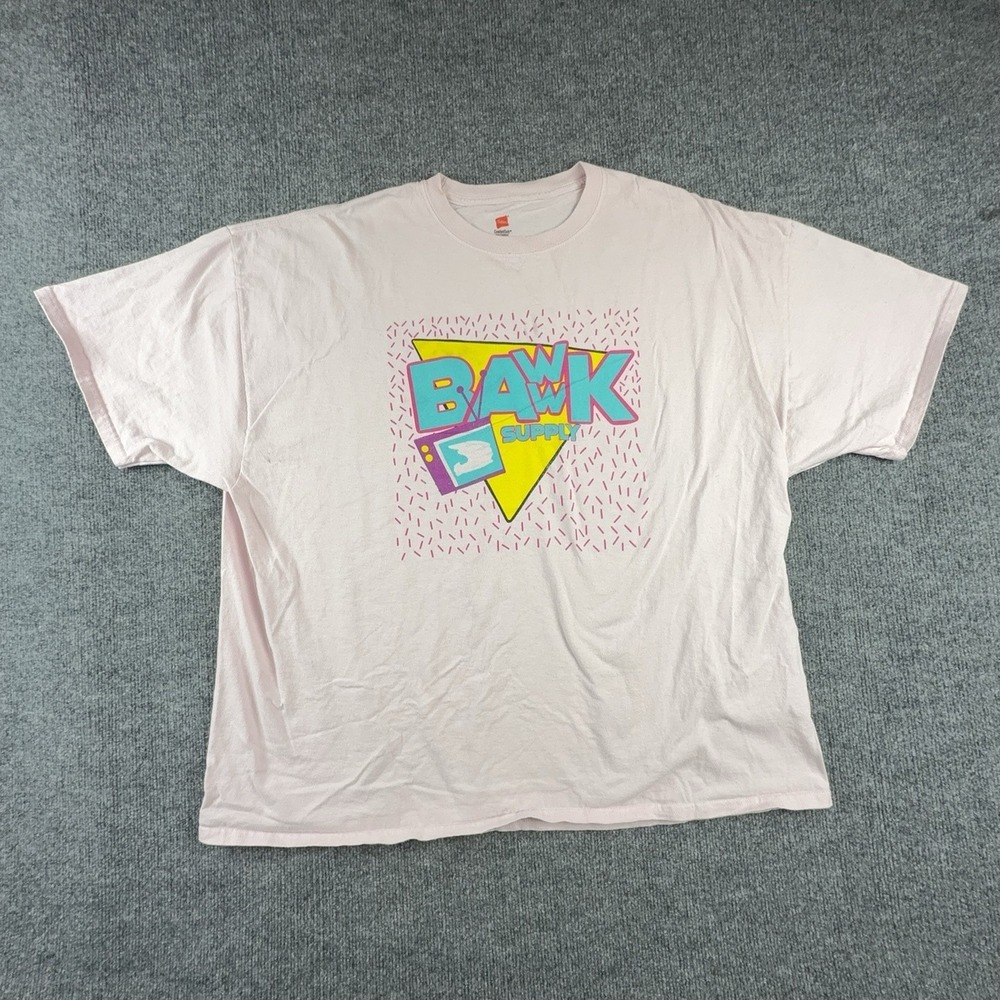 Hanes Shirt Mens 3XL Pink Bawk Supply Retro 80s Logo Graphic Tee ComfortSoft